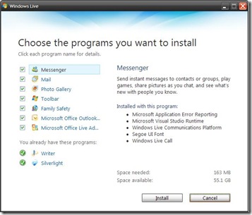 pilihan program windows live