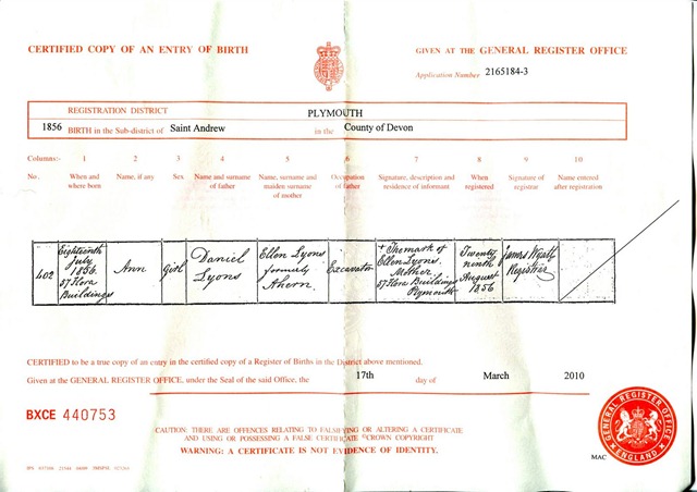 [1856-07-18 LYONS Ann (Birth Certificate - Plymouth, Devon)[10].jpg]