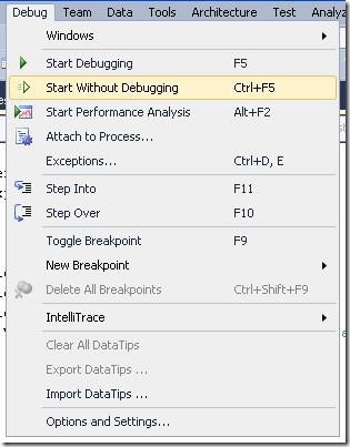 Strun project without debugging vs2010