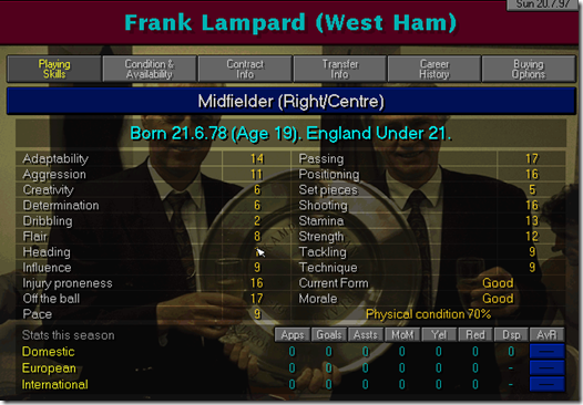 Frank Lampard in Championship Manager 97/98