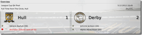 Unlucky red card by Zivkovic against Derby, FM09