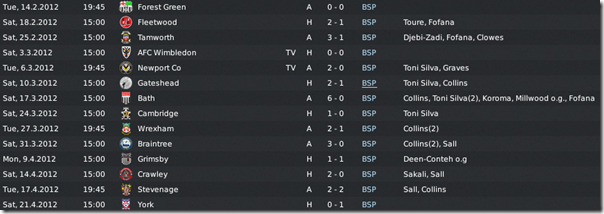 Last matches in Blue Square Premier League, FM 11 Last matches in Blue Square Premier League, FM 11
