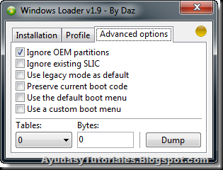 Windows 7 Loader v1.9 by Daz - Advanced Options - AyudasyTutoriales