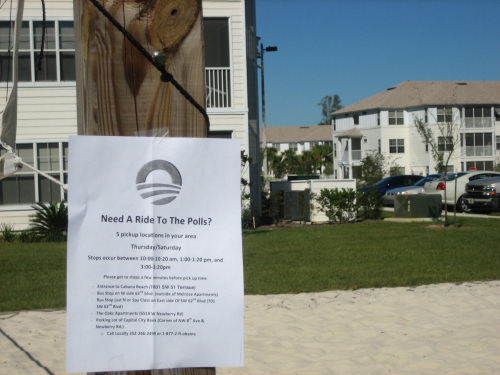 I posted a sign on this volleyball post asking if people need a ride to the polls.