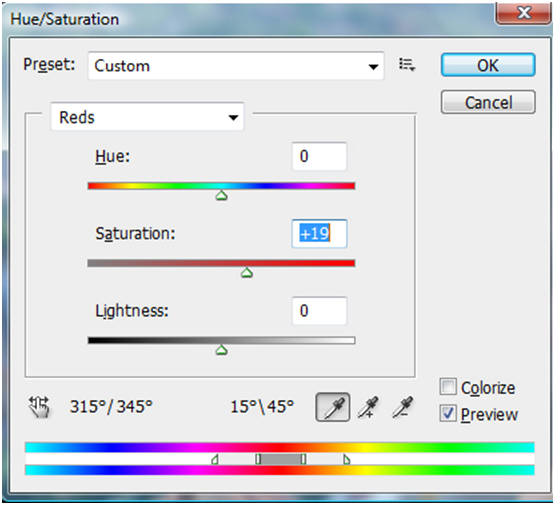 Hue And Saturation Settings