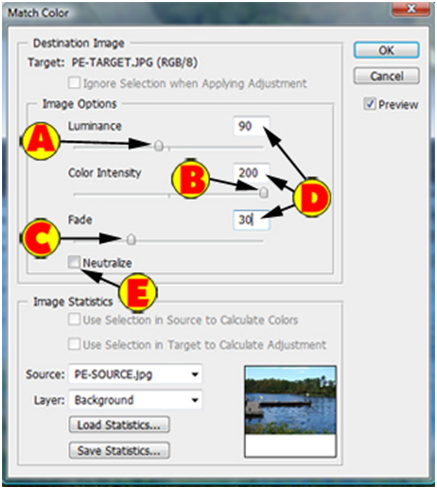 Match Color Dialog Box Settings