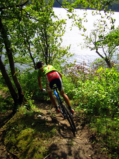 Dropping in to the last lakeside drop.