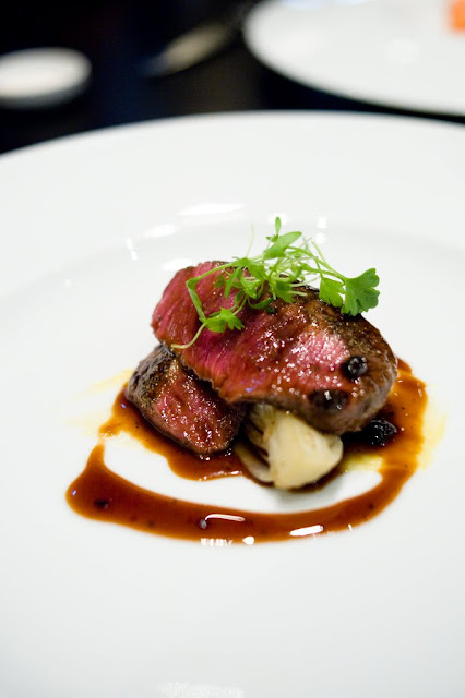 Seared Loin of Venison with Sansho Pepper, Camelised Witlof Hearts, Meyer Lemon Puree, Caper and Celery Leaf Jus Seared Loin of Venison with Sansho Pepper, Camelised Witlof Hearts, Meyer Lemon Puree, Caper and Celery Leaf Jus