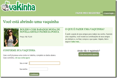 vakinha cliente moda de novela
