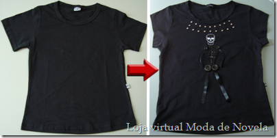 camiseta customizada com kit moda de novela para costumização de roupas estilo mabi