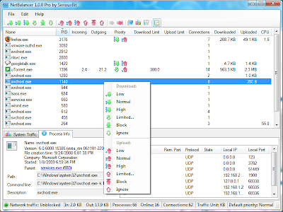Set download and upload network priority for any process with NetBalancer