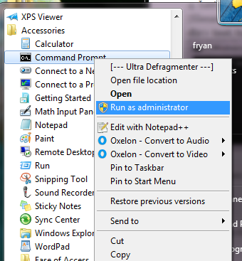 Run the command prompt as Administrator