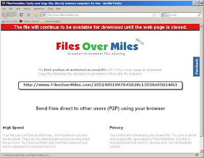 FilesOverMiles browser-to-browser file sharing