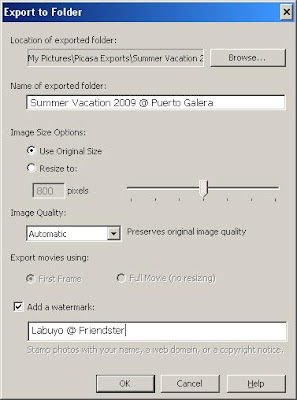 How add watermark on photos using Picasa 3 during export