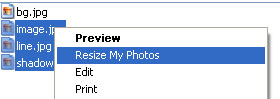 Resize my photos context menu