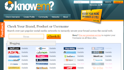 Knowem let you search your brand, username, product in one click