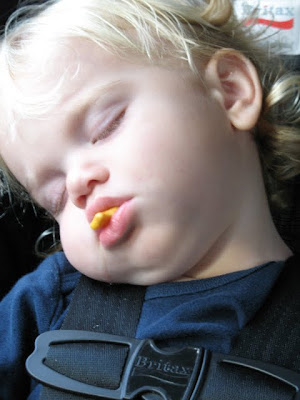 So tired on the way home that he couldnt even finish eating his goldfish cracker. Oh, and did I mention he didnt nap for 2 days and was up all night screaming. Good times!
