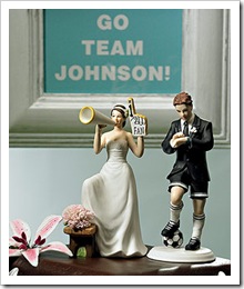 1 Fan Cheering Bride & Hockey Groom Wedding Cake Topper Set