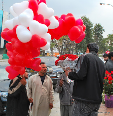 Valentine's Day sale at a flower market in Islamabad