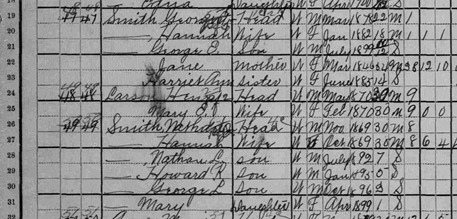 Census for Jane Sant, Nathan Smith Jr & Hannah Hansen 1900