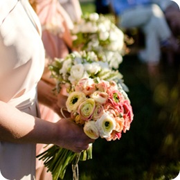 Pink white ranunculous bridesmaids bouquet