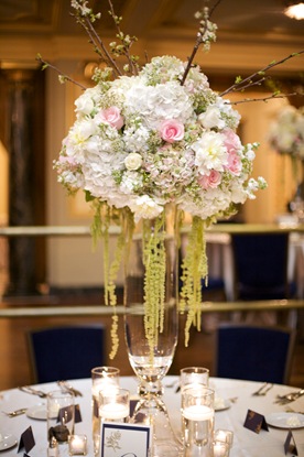 sweetchic events tall centrpiece hanging amaranthus pink green white peonies roses cherry blossom