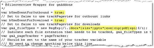 Settings in gaAddons Javascript file