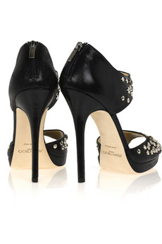 Women's Dress Shoes-Jimmy Choo’s black wet-look suede studded sandals Women's Dress Shoes-Jimmy Choo’s black wet-look suede studded sandals