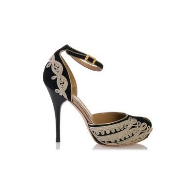 Peep toe pumps#Alexander Mcqueen Embroidered Ankle Strap Shoes