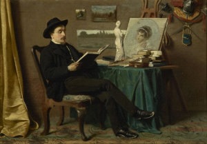 [Tito Conti  Nello studio del pittore 1867, Olio su tavola[3].jpg]