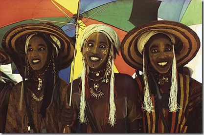 Three Wodaabe Male Charm Dancers, Niger, 1981.