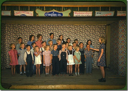 School children singing. Pie Town, New Mexico, October 1940. Reproduction from color slide. Photo by Russell Lee. Prints and Photographs Division, Library of Congress