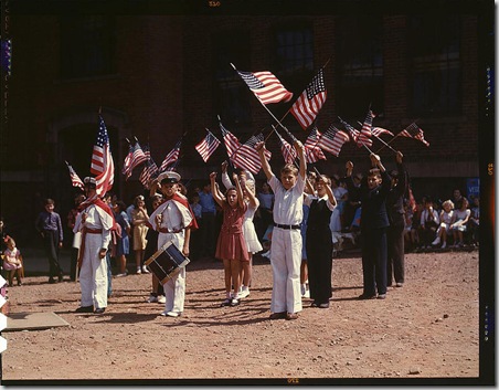 Children stage a patriotic demonstration. Southington, Connecticut, May 1942. Reproduction from color slide. Photo by Fenno Jacobs. Prints and Photographs Division, Library of Congress