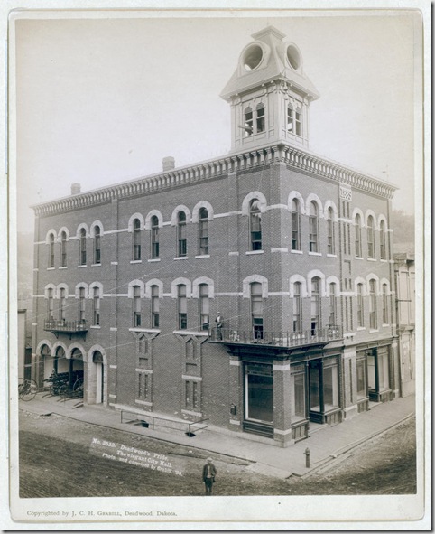 Title: Deadwood's pride. The elegant City Hall
Corner three-story building with tower. 1890.
Repository: Library of Congress Prints and Photographs Division Washington, D.C. 20540