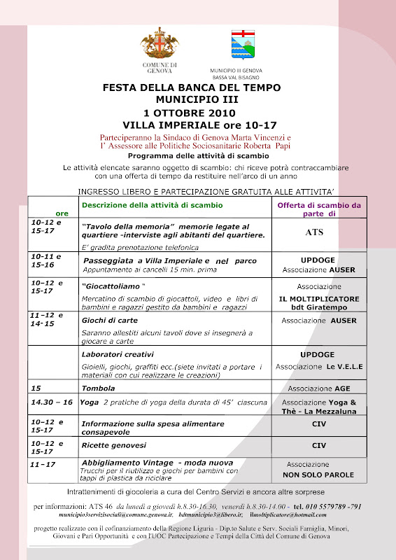 programma della festa della Banca del Tempo