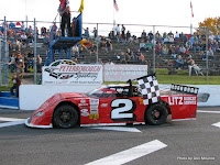 #2 John Owen with heat race win at Peterborough Speedway, October 11, 2008