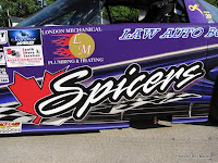 Sponsor logos on door panel of #89 Drew Spicer at Barrie Speedway, June 13, 2009