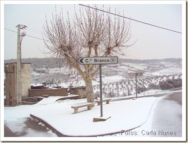 Foto do trinangulo na entrada de Castelo Branco coberto de neve