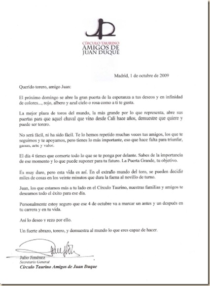 Carta para Juan Duque