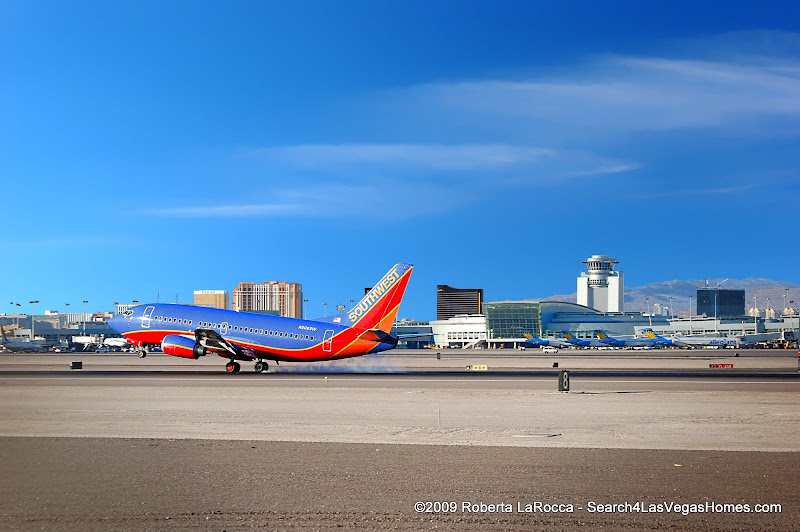 Southwest Jet landing at McCarran Airport Las Vegas