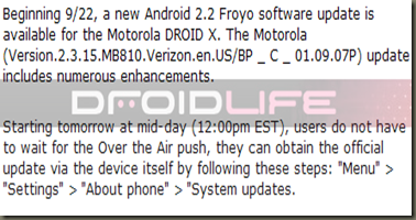 Droid X Update Froyo Tomorrow at 12PM