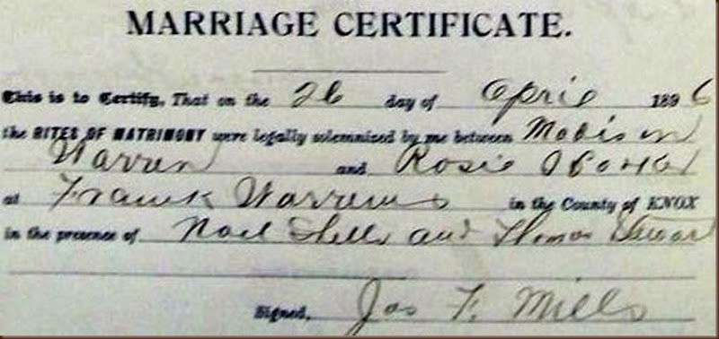 Rosa Rosie Hooker Hobbs Warren marriage certificate2
