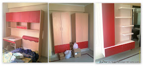 Beige and red color combination, Beds, Almirah, Study Table &amp; Show case.