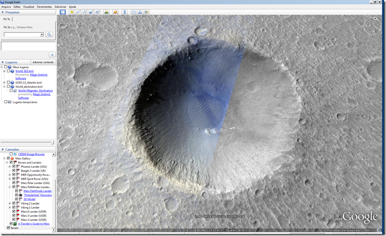 Google Earth 5 Cratera em marte