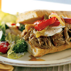 Hot Slow-Roasted Pork, Onion, and Mozzarella Sandwiches