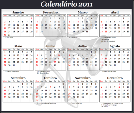 Calendário 2011 PT - Produtor Calendário 2011 PT - Produtor