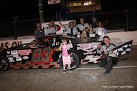 #03 Shane Maginnis and crew with feature race victory at Flamboro Speedway, June 28, 2008