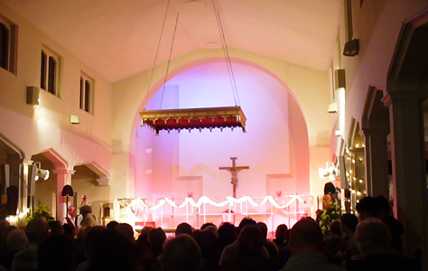 The church lit for the concert.
