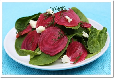 chiogga beet salad fresh dill arugula goat cheese
