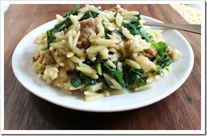 orzotto, collard greens, migliorelli frozen, sausage, onion, fennel, pecorino, dancing ewe, farm
